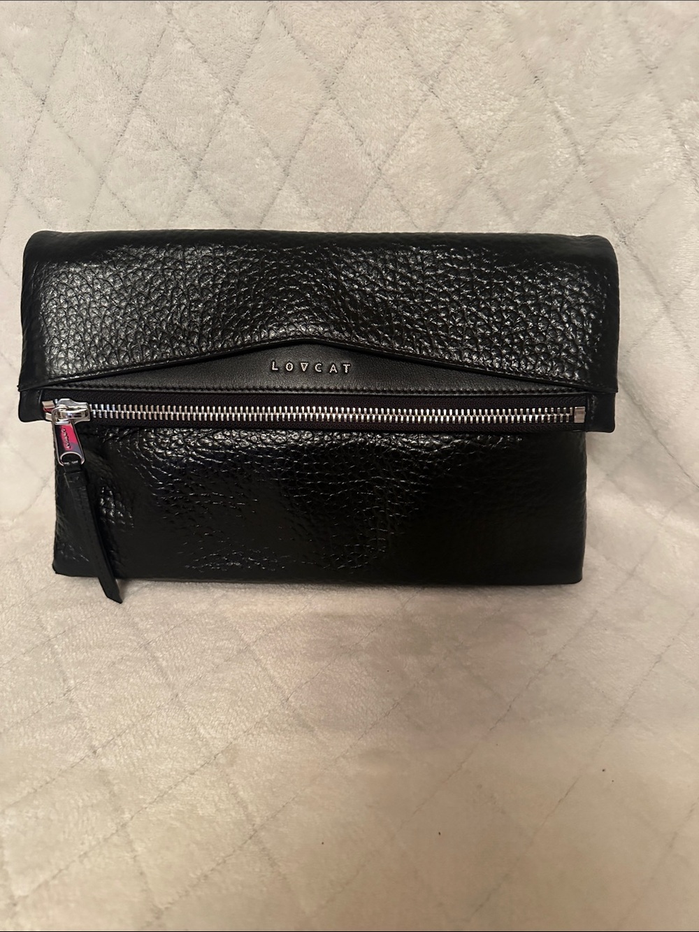 Lovcat Pebbled Leather Fold-Over Clutch - Black